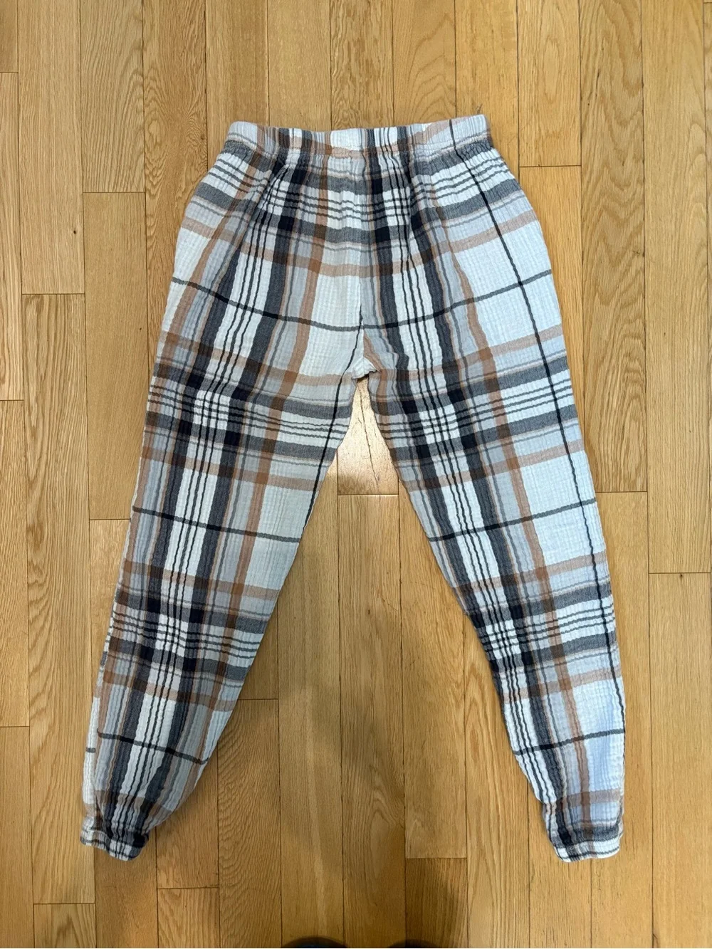 Aerie Soft Gauze Pajama Jogger Pants Plaid Neutral Coastal Boho Loungewear XS